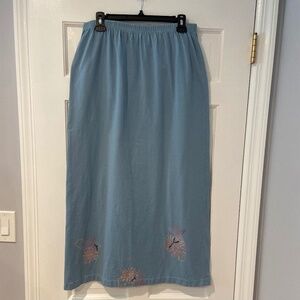 Vintage Blue Fish 100% Cotton Hand Painted Long Skirt Small (Size 1)